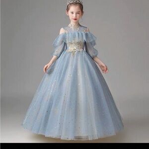 Elegant Blue Gown with Gold Accents